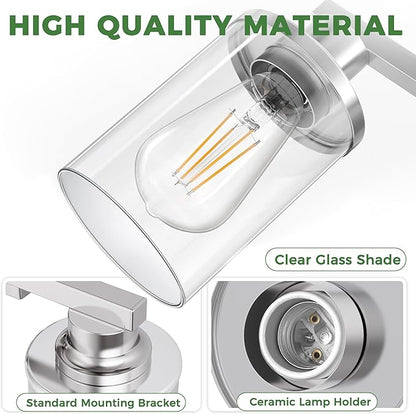 DORESshop 4-Light Vanity Light Fixtures, Chrome Bathroom Light Fixtures Over Mirror with Clear Glass Shade, Modern Vanity Lights for Living Room Bedroom