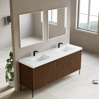 Dowell 73" Bathroom Sink,Double Bowl Vanity Basin,Rectangular Drop-In Bathroom Sink with Overflow,White-000 7322BP