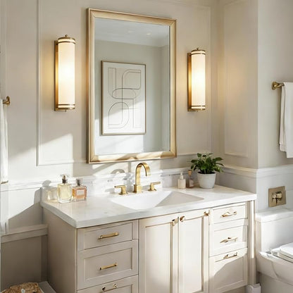 Gold Bathroom Mirror 24x36 Inch, Rectangle Vanity Mirror | Brushed Champagne Gold Mirror for Wall, Bedroom, Entryway, Living Room, Aluminum Framed, Curved Wide Edge