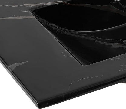 JONATHAN Y SNK1002D Ancillary 3-Hole 30 in. W x 18.25 in. D Classic Contemporary Rectangular Ceramic Single Sink Basin Vanity Top, Black Marble Effect