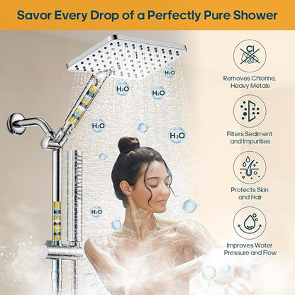 Filtered Shower Head with Handheld Spray Combo High Pressure Rain Shower Head Dual Shower Head with Filters - Removes Chlorine Height Adjustable & Built-in Power Wash