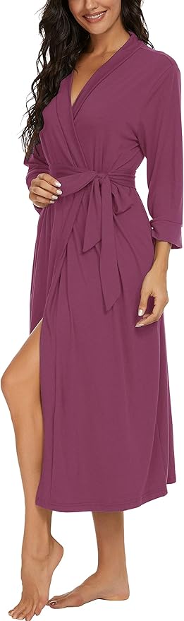 VINTATRE Women Kimono Robes Long Knit Bathrobe Lightweight Soft Knit Sleepwear V-neck Casual Ladies Loungewear