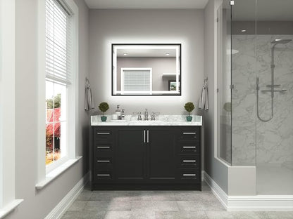 40 x 30 Bathroom Mirror Brushed Black Metal Frame Frontlit & Backlit Vanity Mirror 3 Colors White/Warm/Natural Stepless Dimmable Anti-Fog Bathroom Mirrors for Vanity Wall-Mounted