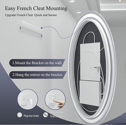OKPAL Oval LED Mirror for Bathroom 40x30, Bathroom Mirror with Lights, Oval Lighted Bathroom Mirror, Anti-Fog, Shatter-Proof, Dimmable, Memory, 3 Colors (Front Lights + Backlit)