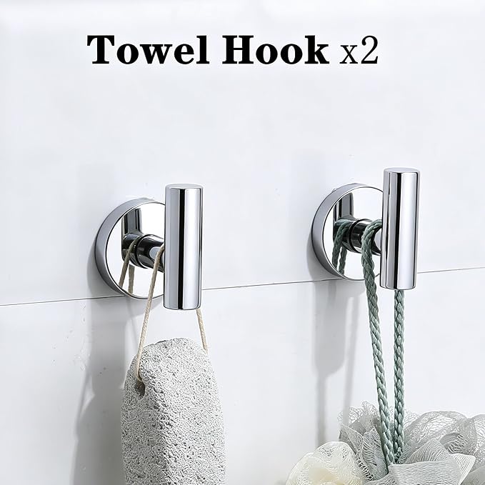 4-Piece Polished Chrome Bathroom Hardware Set - Toilet Paper Holder and Hand Towel Holder, Towel Ring Wall Mounted, Stainless Steel Accessories Set - Silver