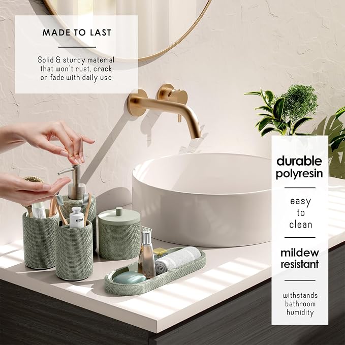 Clara Clark Sage Green Bathroom Set - Bathroom Sets with Shower Curtain and Rugs, 26PC Bathroom Accessory Set, Shower Curtain Set with Adhesive Corner Shower Caddy Hanging & Soap Dispenser
