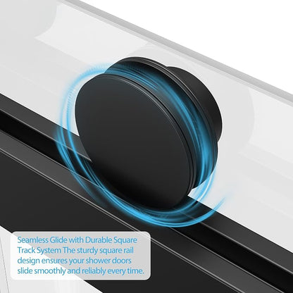 Frameless Shower Bathtub Doors 56-60”W×59”H, Double Sliding Glass Shower Doors, Square Stainless Steel Track, 6mm Tempered Glass, Matte Black