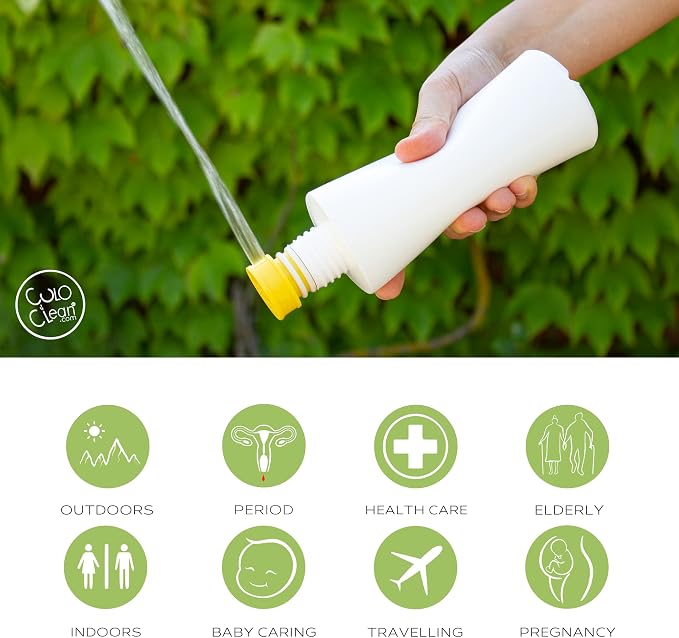 CuloClean Portable Bidet for Toilet or Travel (Yellow). Peri Bottle for Men and Women. Handheld Spray. Bath Essentials (CuloClean + Bottle, 1pcs Yellow)