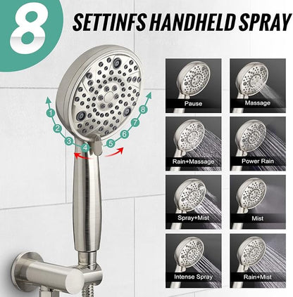 SR SUN RISE Shower Faucet - 8 Inch Multifunctional High Pressure Shower Head System with Handheld Shower Head Fixtures - Valve Included - Brushed Nickel