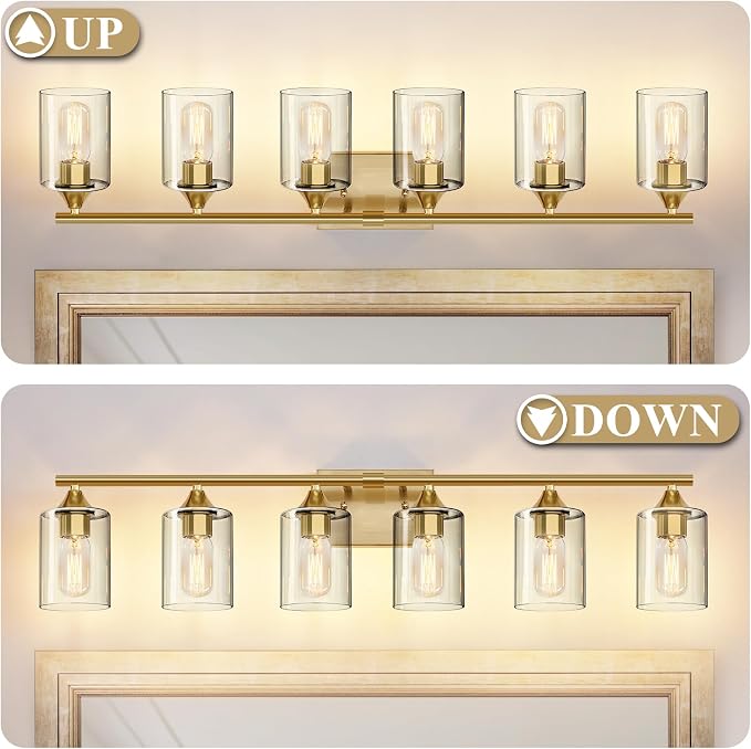 6-Light Gold Vanity Light,Bathroom Light Fixtures,Modern Brushed Brass Gold Wall Sconce Lighting,Bathroom Wall Lamp for Mirror Bedroom Living Room Vanity Table Hallway