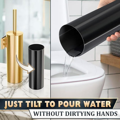 Gold Toilet Brush and Holder Set, Stainless Steel (Wall Mounted) | Toilet Brush with Holder Set, Splash Protection & Dense Bristles for Bathroom Cleaning, Strong Vacuum Suction and Holder