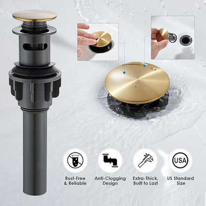 Brushed Gold Bathroom Sink Faucet, Sanliv Single Handle Waterfall Bathroom Faucet with Pop-Up Drain & Deck Plate for 1 or 3-Hole (4 inch) Modern Brass Vanity Faucets, Champagne Bronze