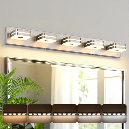 Modern Bathroom Vanity Light Fixture, 5CCT Dimmable LED Wall Sconce, 34" Brushed Nickel Over Mirror Light, 5-Light Acrylic Vanity Lights for Bathroom, Indoor Restroom Lighting