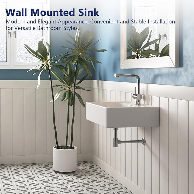 DeerValley 23x18 Inch Wall Mounted Bathroom Sink, White Ceramic Rectangular Vessel Sink with Overflow and Faucet Hole, Art Sink, DV-1WS0127