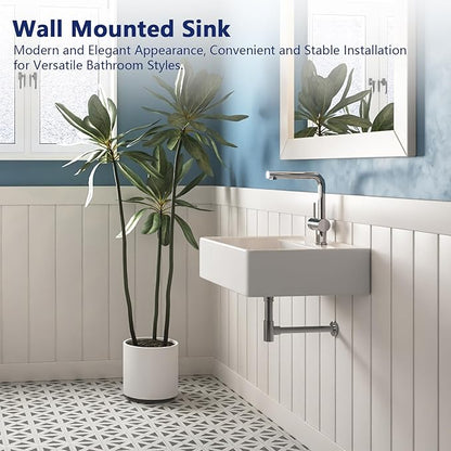 DeerValley 23x18 Inch Wall Mounted Bathroom Sink, White Ceramic Rectangular Vessel Sink with Overflow and Faucet Hole, Art Sink, DV-1WS0127