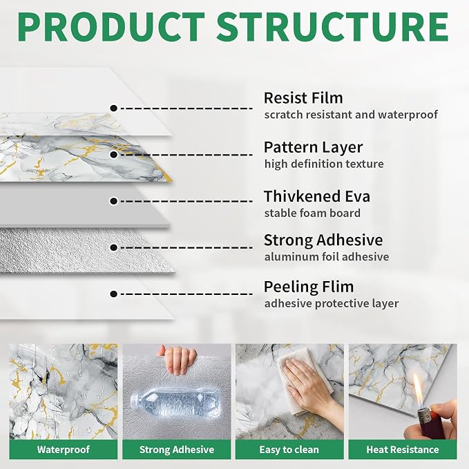 20pcs Marble Peel and Stick Backsplash Wall Tiles, Waterproof Shower Wall Panels, 11.8"x11.8" Peel and Stick Tile for Home Bathroom, Kitchen, Washroom, Living Room, Blue and Gold (Not Real Tile)