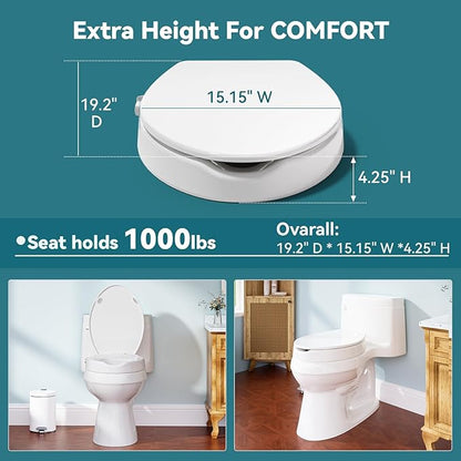 3" Raised Toilet Seat with Bidet - Non-Electric Bidet with Dual Nozzles - Elevated Toilet Risers for Seniors & Limited Mobility - Easy Install & Clean (Elongated)