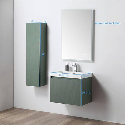 Blossom 24 Inch Bathroom Vanity with Sink and Side Cabinet, All Wood Floating Bathroom Vanity with Acrylic Sink, Bathroom Sink Cabinet with Soft-Close Drawer, Modern Style Vanities, Aventurine Green