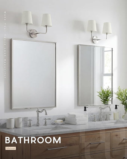 2-Light Bathroom Light Fixtures, Brushed Nickel Vanity Lights, Double Wall Sconce with Beige Fabric Shade, Modern Sconces Wall Lighting for Hallway Bedroom Stairway, VL837-BN-B-2