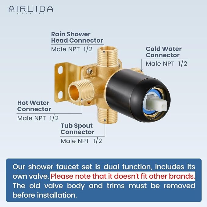 Airuida Shower Faucet Set with Tub Spout,6" Bathtub Faucet-Oil Bronze | Male Threads Rough-In Valve,Round Head Shower System,Tub and Shower Kit Set