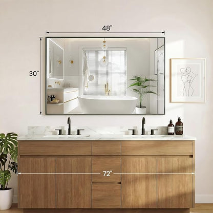 Sweetcrispy Bathroom Mirror, 30" x 48" Rectangle Wall Mount Mirrors | Rectangle Metal Frame Tempered Glass, Over Sink Home Decor, Modern Anti-Rust, Black