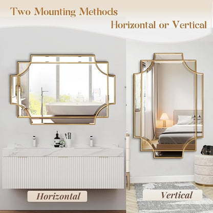 Gold Mirror for Wall, 32"x48" Large Decorative Mirrors for Wall Decor, Polished Bevelled Full Length Long Mirror for Living Room, Bathroom, Bedroom, Entryway