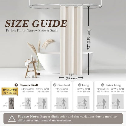 Seasonwood Cream Linen Shower Curtain Farmhouse Bathroom Decor 36x72 Inches | Boho Bathroom Decor,12 Sturdy Stainless Steel Sliding Hangers,Rustic Country Style,Linen Shower Curtains for Bathroom