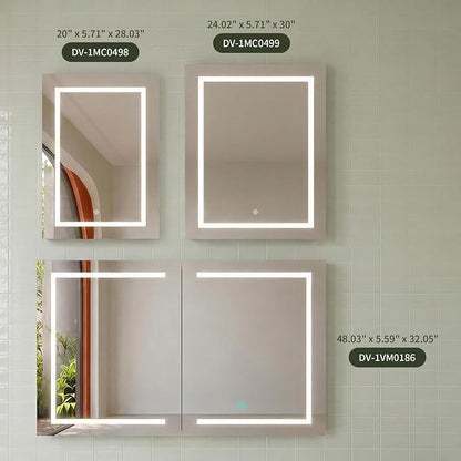 DeerValley LED Lighted Bathroom Medicine Cabinet with Mirror, 20''x28'' | Wall Mounted Mirror Cabinet with Socket, Dimmable Light, Anti-Fog, Adjustable Shelf, DV-1MC0498