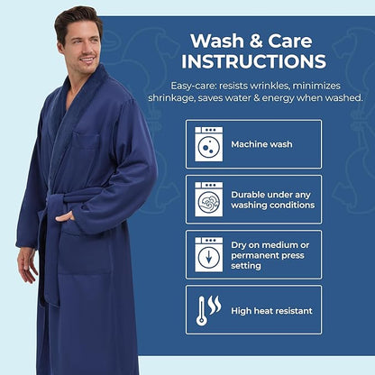 MONARCH Unisex Plush Lined Microfiber Bath Robe - Soft Shell with Polyester Lining, Resort-Grade Hotel & Spa Robe with Pocket