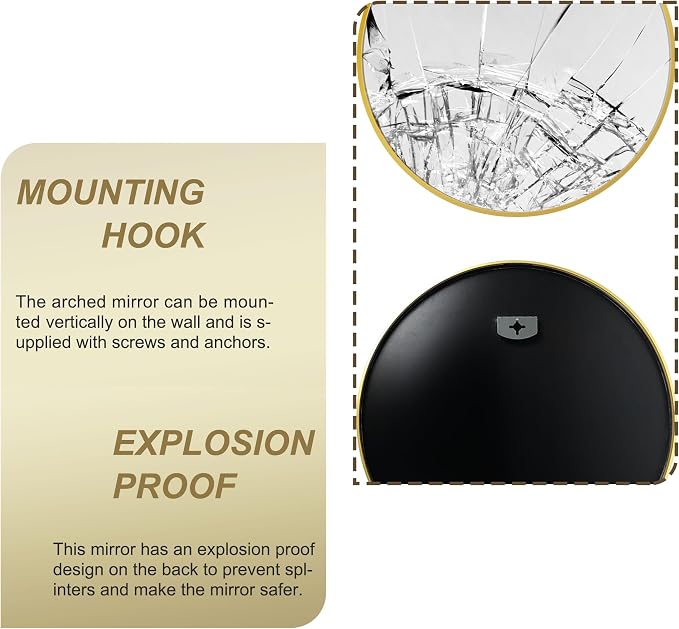 30 Inch Gold Round Circle Mirror for Bathroom Wall, Metal Frame | HD tempered glass for clear, distortion-free reflection. Mounting hardware included for vertical or horizontal wall mount.