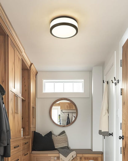 12 Inch Black LED Flush Mount Ceiling Light, Modern 18W Dimmable Semi Flush Mount Round Ceiling Light for Bedroom, Kitchen, Hallway, Bathroom, 5CCT, LMS-054CL-BKS