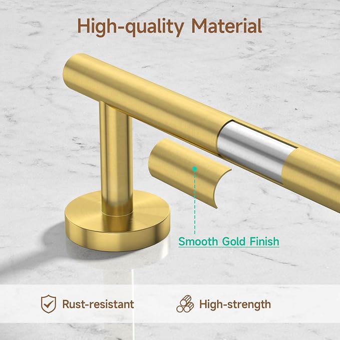 8PCS Brushed Gold Bathroom Hardware Set, 24-Inch Towel Bar Set | Durable SUS304 Stainless Steel Bathroom Accessories Set, Towel Racks for Bathroom Wall Mounted, Modern Home Decor
