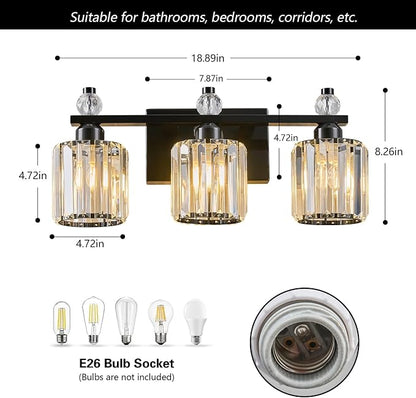 Bathroom Vanity Lights 3-Light Plating Black Modern Crystal Vanity Light Fixtures Over Mirror Crystal Bathroom Vanity Lighting Fixtures