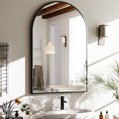 HARRITPURE 20"x30" Arched Bathroom Mirror Wall Mounted Black Arch Mirror | Aluminum Alloy Frame Modern Mirror for Living Room, Bedroom and Entryway