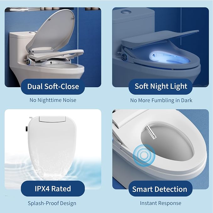 Electric Bidet Seat Elongated,Heated Seat,Luxury Wash,Smart LED | Premium Aerated Wash,Instant Warm,Self Cleaning Nozzle,6000RPM Dryer,Remote Control, Soft Close,Original Manufacturer Quality