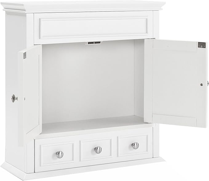 Crosley Furniture Lydia Wall Mounted Bathroom Storage Medicine Cabinet with a Drawer and Shelves, White