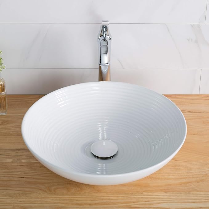 KRAUS Viva™ Round White Porcelain Ceramic Vessel Bathroom Sink, 16 1/2 in. D x 4 3/8 in. H, KCV-203GWH