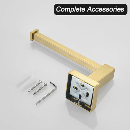 Leyden Gold Toilet Paper Holder Hand Towel Holder, Brushed Brass Toilet Roll Holder Towel Ring, Modern Bathroom Hardware Set Stainless Steel Wall Mounted 2 Pieces