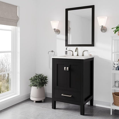 Eviva Aberdeen 24" Transitional Espresso Bathroom Vanity with White Carrara Countertop