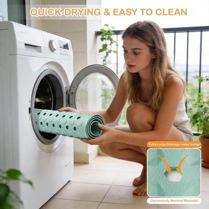 Yimobra Bathtub Mat Non Slip, 34.5"X15.5" Long Shower Mat for Inside Shower, Machine Washable Bath Mat with Drain Holes & Strong Suction Cups, Soft on Feet, Bathroom Essentials, Light Green