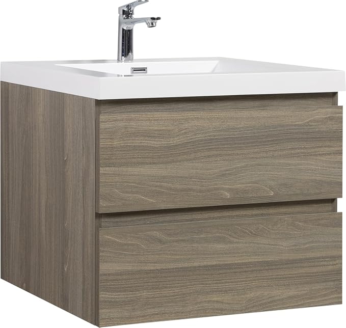 30 Inch Floating Bathroom Vanity with Sink, Large Storage Wall Mounted Floating Vanity with Soft Close Drawers, One-Piece Basin Bathroom Sink Cabinet (Ash Grey, 30 Inch)