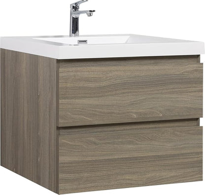 30 Inch Floating Bathroom Vanity with Sink, Large Storage Wall Mounted Floating Vanity with Soft Close Drawers, One-Piece Basin Bathroom Sink Cabinet (Ash Grey, 30 Inch)