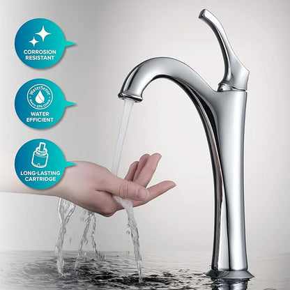 KRAUS Elavo 14-inch Round White Porcelain Ceramic Bathroom Vessel Sink and Arlo Faucet Combo Set with Pop-Up Drain, Chrome C-KCV-341-1200CH
