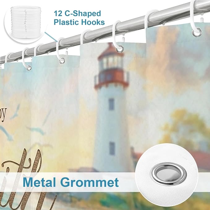 Cute Modern Beach Shower Curtain, Ocean Rustic Coastal Tropical Aesthetic Seashell Shower Curtains for Bathroom, Waterproof Bath Curtain with Hooks Machine Washable Bathtub Curtains 72x72 Inch Blue