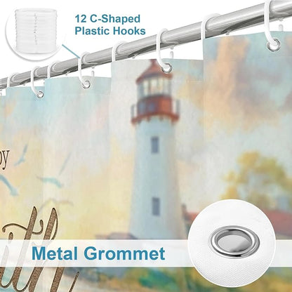 Cute Modern Beach Shower Curtain, Ocean Rustic Coastal Tropical Aesthetic Seashell Shower Curtains for Bathroom, Waterproof Bath Curtain with Hooks Machine Washable Bathtub Curtains 72x72 Inch Blue