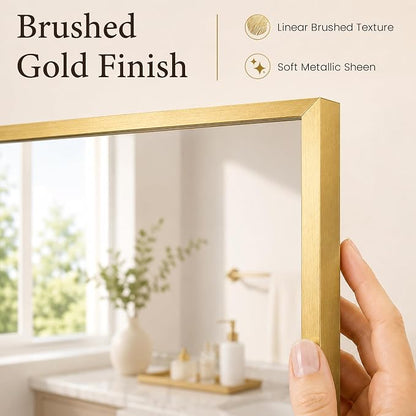 2-Pack 24"x36" Brushed Gold Framed Bathroom Vanity Wall Mirrors | Taller Vanity Pair, Balanced Twin-Sink Look, Matching Finish Across Rooms, Vertical/Horizontal Hanging, Tempered Glass