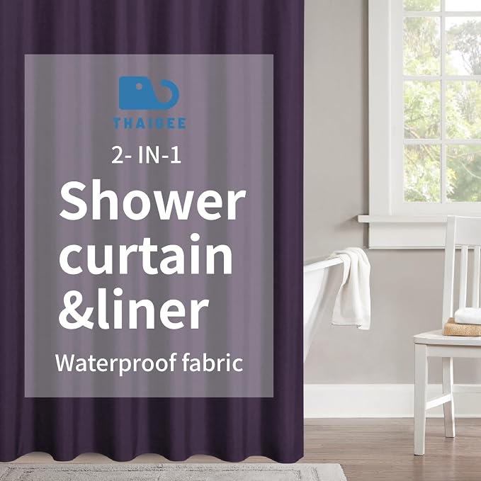 Waterproof Fabric Shower Curtain,No Liner Needed,72x72,Purple | 2-in-1 Design,Linen Textured,100% Waterproof TPU-Laminated Backing,Magnetic Weighted,Machine Washable,For Bathroom,Hotel