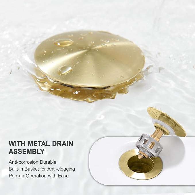 8 Inch Waterfall Bathroom Faucets 3 Hole - Brushed Gold Widespread Bathroom Faucet with Pop-up Drain, Two Handles Bathroom Sink Faucet, Modern Vanity Sink faucets with Supply Lines