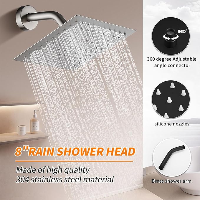 Brushed Nickel Tub Shower Faucet Set Complete with 8-Inch Rainfall Shower Head and Tub Spout Included Shower Valve Tub Shower Trim Kit Brushed Nickel