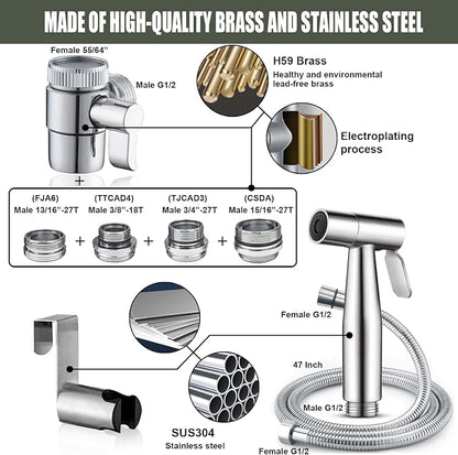Premium Brushed Sink Faucet Handheld Bidet Sprayer for Toilet -Bidet Attachment Set for Warm & Cold Water with Dual Function, Perfect for Feminine Hygiene, Cloth Diaper,Bathroom Toilet Cleaning,etc